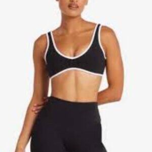 CSB CROP SHOP BOUTIQUE LOW CUT BLACK WHITE TRIM CONTRAST SPORTS BRA XS